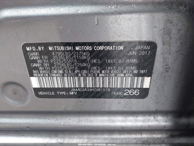 Продажа на аукционе авто 2017 Mitsubishi Outlander Es, vin: JA4AD2A3XHZ061578, номер лота: 44518503