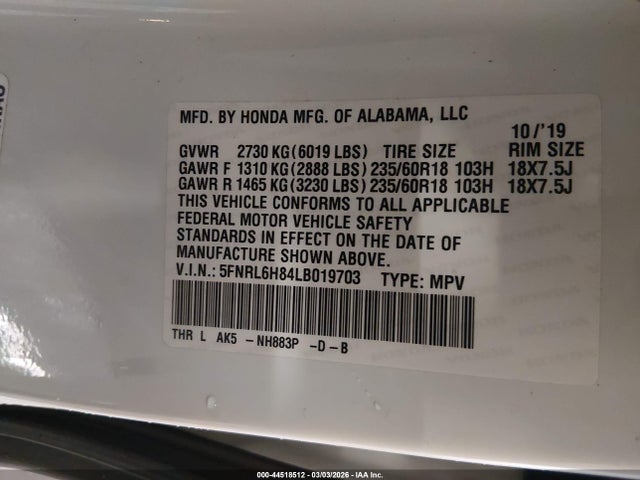 2020 HONDA ODYSSEY 5FNRL6H84LB019703 Photo 8