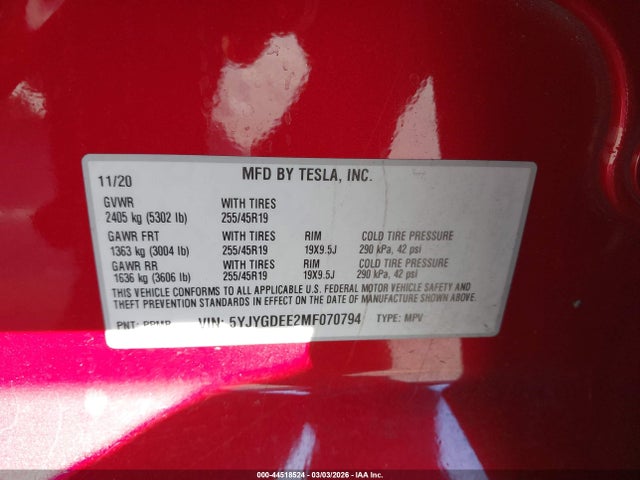 2021 TESLA MODEL Y 5YJYGDEE2MF070794 Photo 8