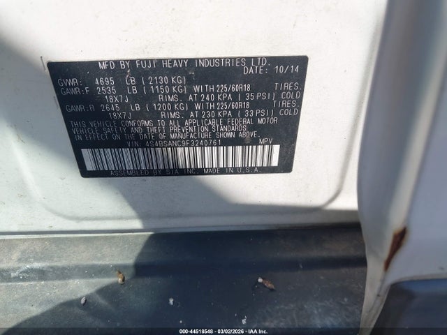 Subaru Outback 2.5i Limited 2015 4S4BSANC9F3240761 Image 9
