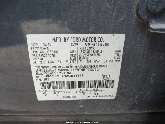 Ford Explorer King Ranch 2021 1FM5K7LC7MGB88393 Image 9