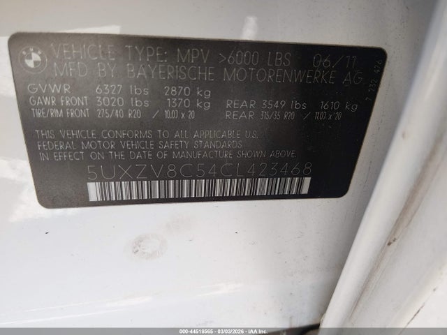 Продаж на аукціоні авто 2012 Bmw X5 Xdrive50i, vin: 5UXZV8C54CL423468, номер лоту: 44518565