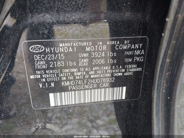 Продажа на аукционе авто 2017 Hyundai Elantra Se, vin: KMHD74LF2HU078932, номер лота: 44518568