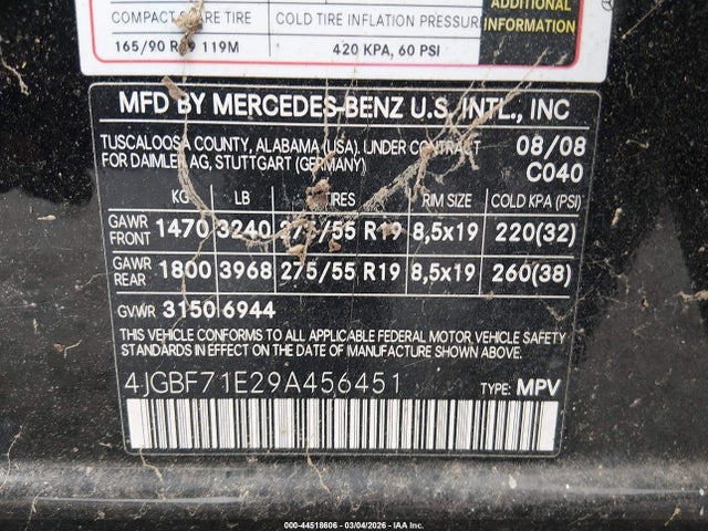 Aukcja sprzedaży 2009 Mercedes-benz Gl 450 4matic, vin: 4JGBF71E29A456451, numer aukcji: 44518606