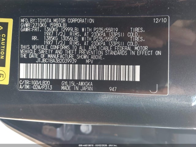 Aukcja sprzedaży 2011 Lexus Rx 450h, vin: JTJBC1BA3B2039939, numer aukcji: 44518618