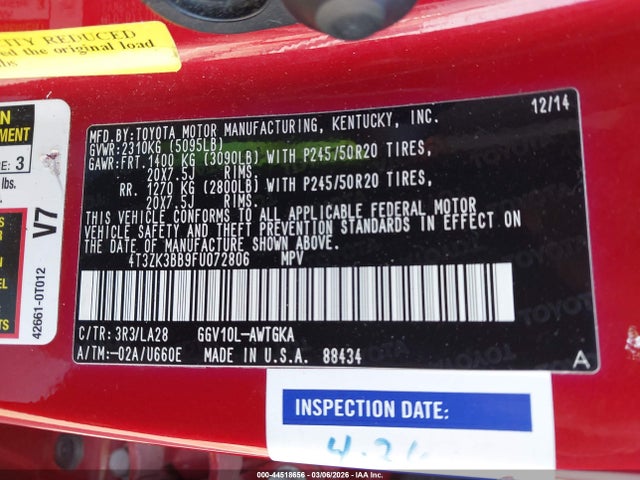 2015 TOYOTA VENZA 4T3ZK3BB9FU072806 Photo 8