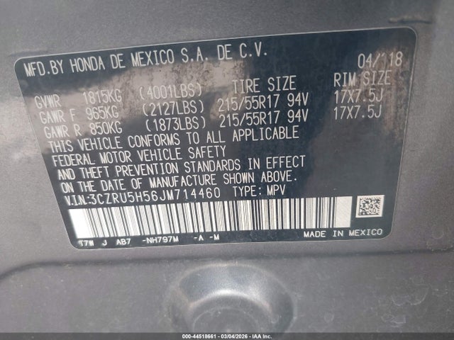 3CZRU5H56JM714460 Honda HR-V EX
