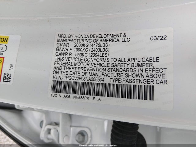 Honda Accord Touring 2022 1HGCV2F98NA006504 Image 9
