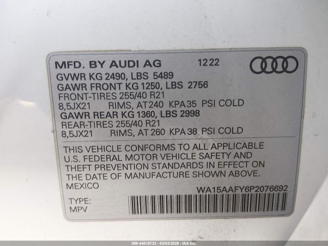 WA15AAFY6P2076692 Audi Q5 Sportback Premium Plus 45 Tfsi S Line Quattro S Tronic