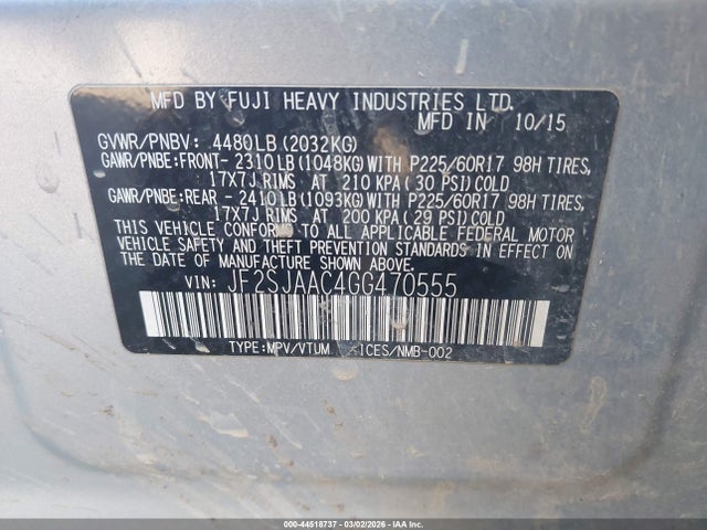 JF2SJAAC4GG470555 Subaru Forester 2.5i