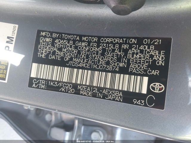 JTDS4MCE1MJ073874 Toyota COROLLA SE