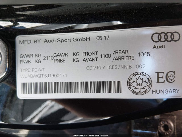 2018 AUDI RS 3 WUABWGFF8J1900171 Photo 8