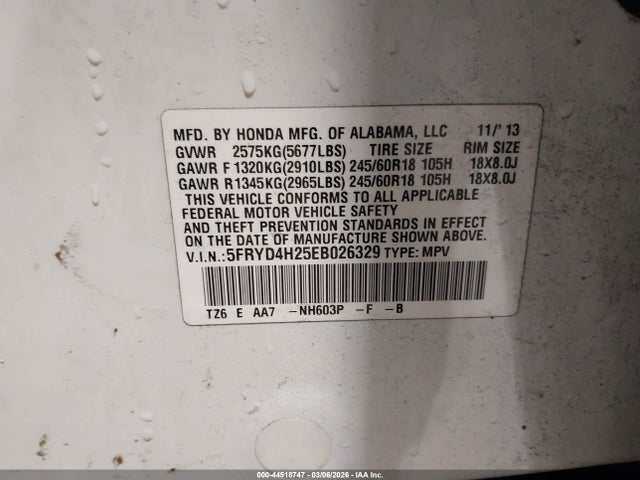 Продажа на аукционе авто 2014 Acura Mdx, vin: 5FRYD4H25EB026329, номер лота: 44518747