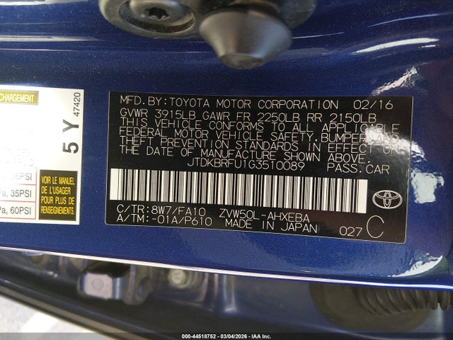 Toyota Prius Two 2016 JTDKBRFU1G3510089 Image 9