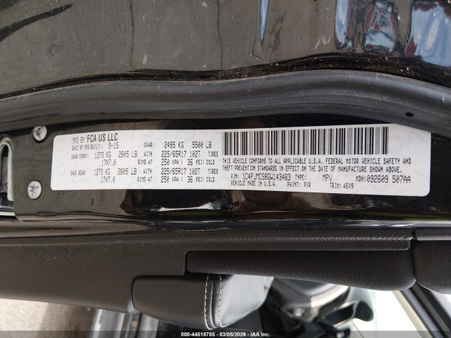 2016 Jeep Cherokee Latitude მანქანა იყიდება აუქციონზე, vin: 1C4PJMCS8GW143463, აუქციონის ნომერი: 44518785