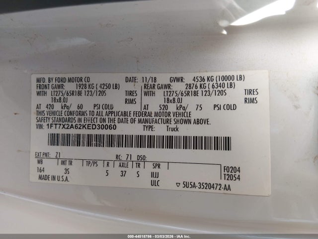 1FT7X2A62KED30060 Ford F-250 Xlt