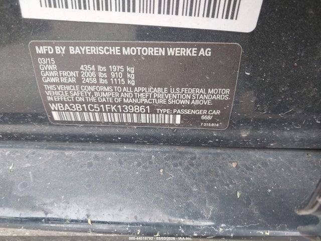 Продажа на аукционе авто 2015 Bmw 320i, vin: WBA3B1C51FK139861, номер лота: 44518792