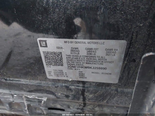 1GNEVHKW9KJ259890 Chevrolet Traverse 3lt
