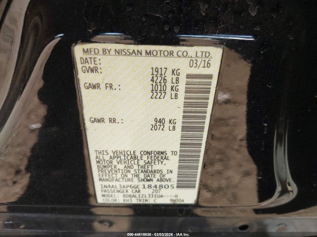 1N4AL3AP6GC184805 Nissan Altima 2.5 Sv