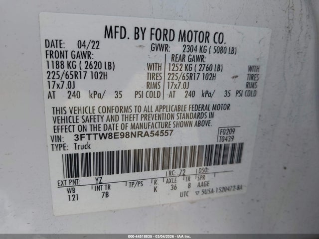 Ford Maverick Xlt 2022 3FTTW8E98NRA54557 Image 9