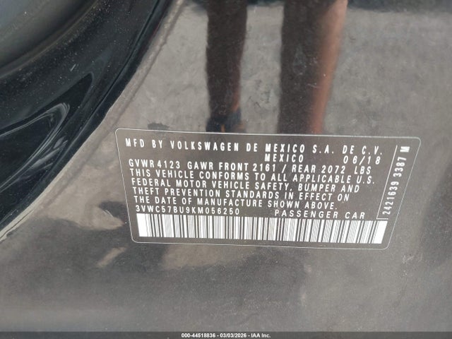 44518836 :رقم المزاد ، 3VWC57BU9KM056250 vin ، 2019 Volkswagen Jetta 1.4t R-line/1.4t S/1.4t Se مزاد بيع
