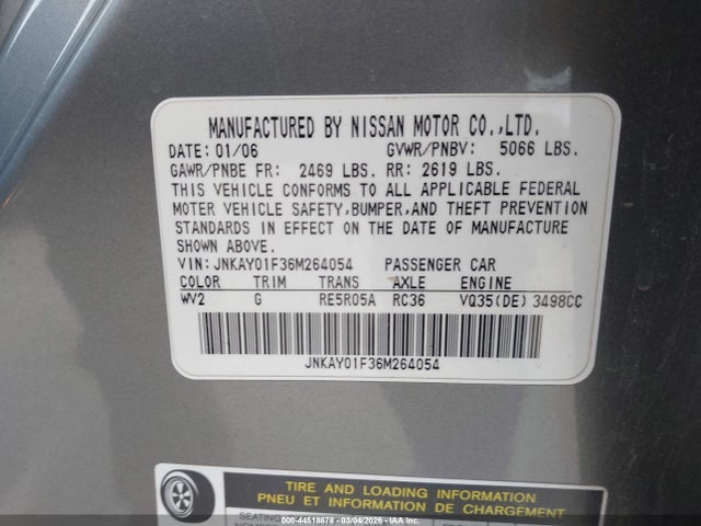 Aukcja sprzedaży 2006 Infiniti M35x, vin: JNKAY01F36M264054, numer aukcji: 44518878
