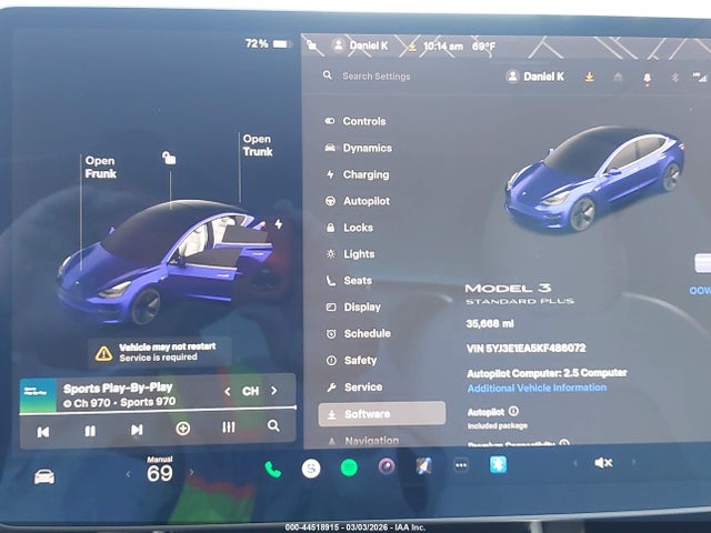 5YJ3E1EA5KF486072 Tesla Model 3 Long Range/mid Range/standard Range/standard Range Plus