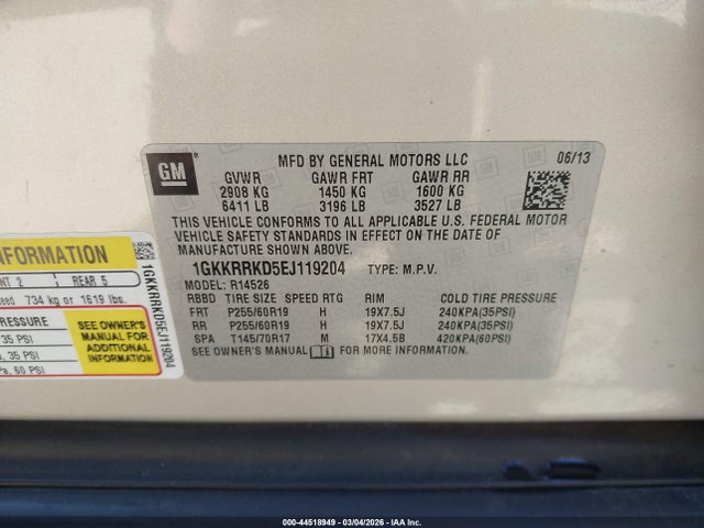 Продаж на аукціоні авто 2014 Gmc Acadia Slt-1, vin: 1GKKRRKD5EJ119204, номер лоту: 44518949