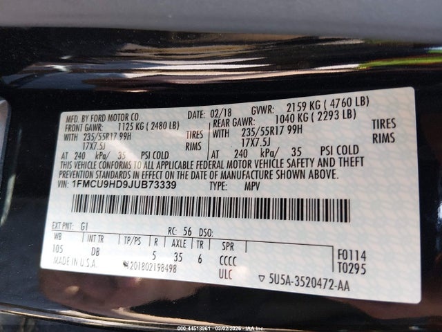 1FMCU9HD9JUB73339 Ford ESCAPE SEL