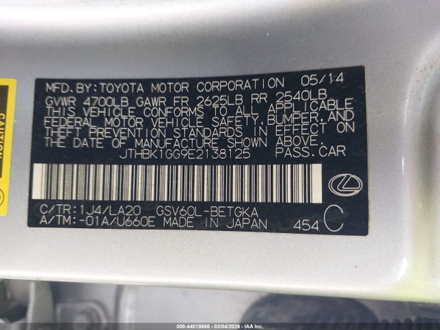 Продажа на аукционе авто 2014 Lexus Es 350, vin: JTHBK1GG9E2138125, номер лота: 44518966