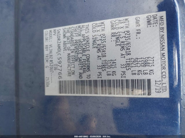 Nissan Pathfinder S 4wd 2020 5N1DR2AM0LC597766 Image 9