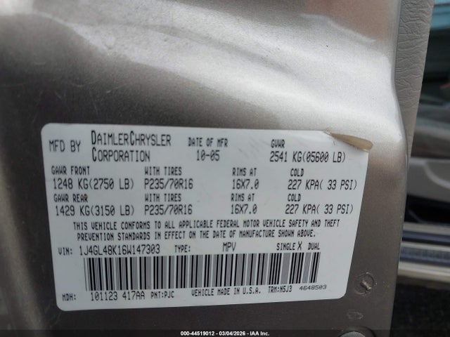 Продаж на аукціоні авто 2006 Jeep Liberty Sport, vin: 1J4GL48K16W147303, номер лоту: 44519012