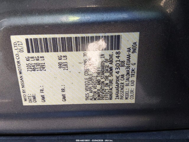 Nissan Maxima 3.5 S 2017 1N4AA6APXHC430148 Image 9