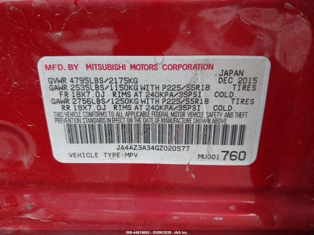 JA4AZ3A34GZ020577 Mitsubishi Outlander Sel