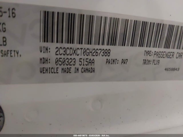 44519075 :رقم المزاد ، 2C3CDXCT0GH267388 vin ، 2016 Dodge Charger Road/track مزاد بيع