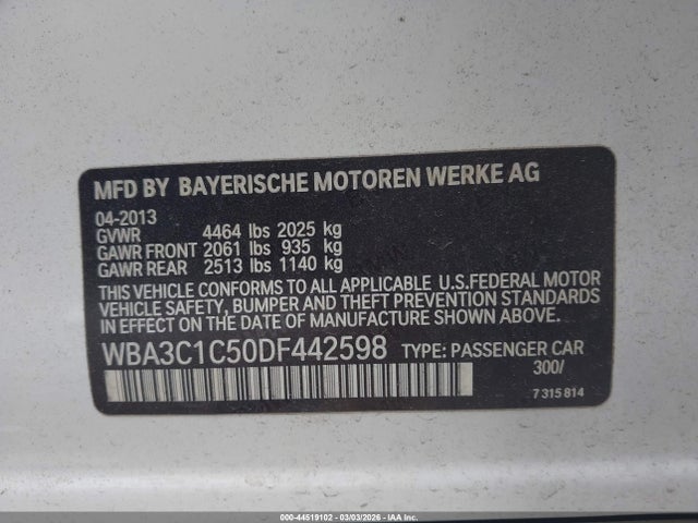 Aukcja sprzedaży 2013 Bmw 328i, vin: WBA3C1C50DF442598, numer aukcji: 44519102