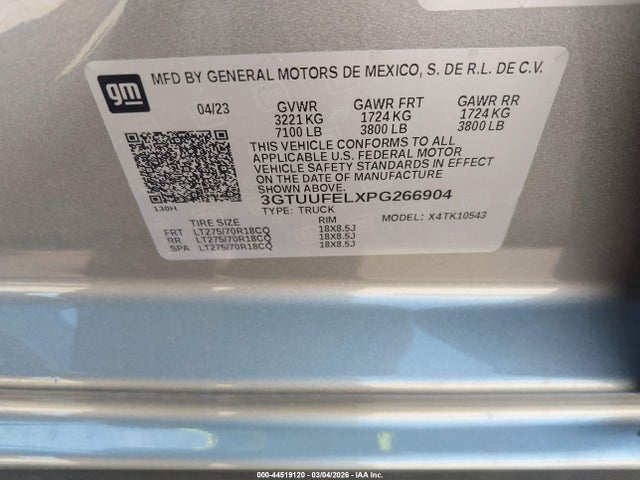 3GTUUFELXPG266904 GMC Sierra 1500 4wd Short Box At4x