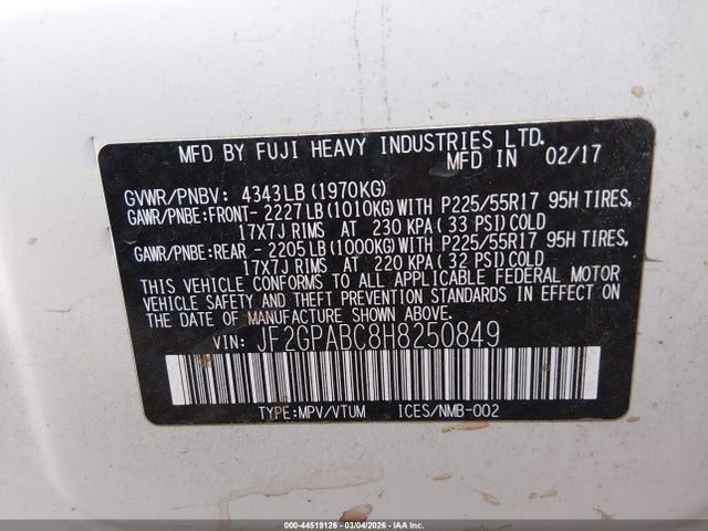 Subaru Crosstrek 2.0i Premium 2017 JF2GPABC8H8250849 Image 9
