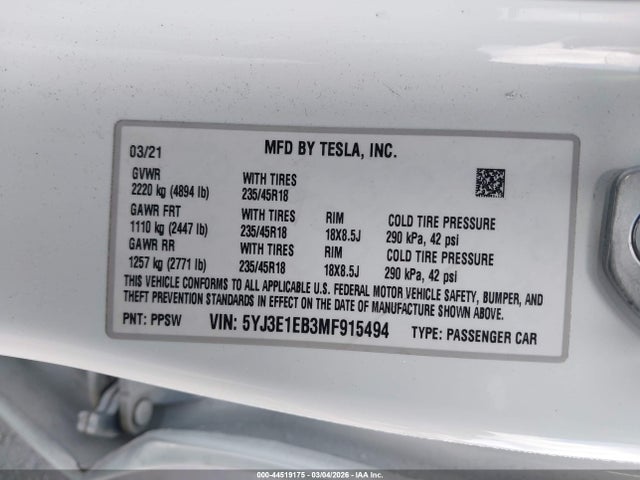 2021 TESLA MODEL 3 5YJ3E1EB3MF915494 Photo 8