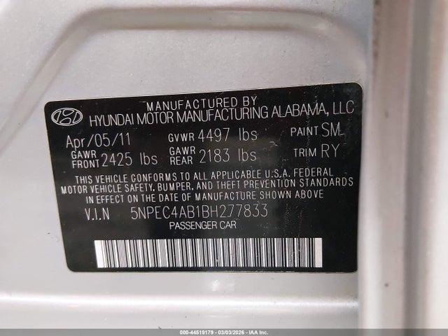 2011 HYUNDAI SONATA 5NPEC4AB1BH277833 Photo 8