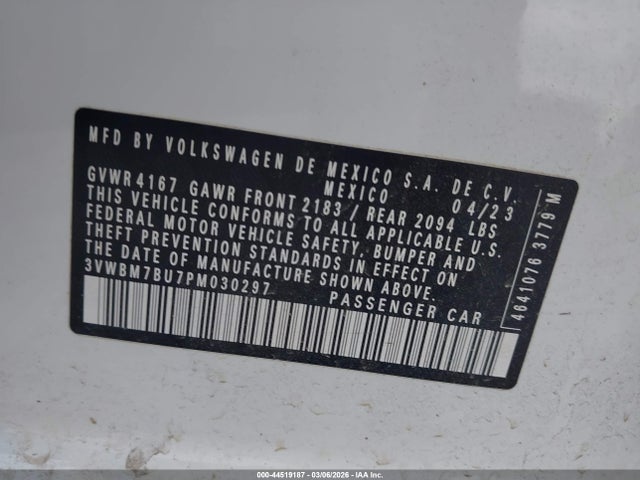 Продажа на аукционе авто 2023 Volkswagen Jetta 1.5t Sport, vin: 3VWBM7BU7PM030297, номер лота: 44519187
