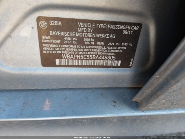 Aukcja sprzedaży 2011 Bmw 328i, vin: WBAPH5C55BA448305, numer aukcji: 44519200