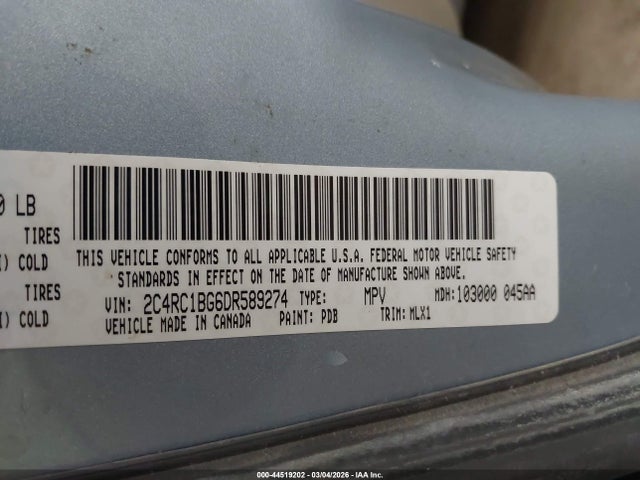 44519202 :رقم المزاد ، 2C4RC1BG6DR589274 vin ، 2013 Chrysler Town & Country Touring مزاد بيع