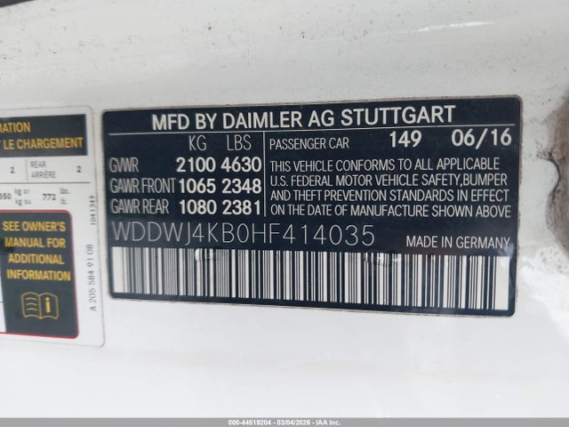 44519204 :رقم المزاد ، WDDWJ4KB0HF414035 vin ، 2017 Mercedes-benz C 300 4matic مزاد بيع