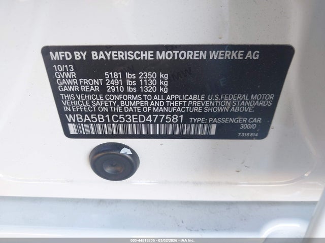 44519205 :رقم المزاد ، WBA5B1C53ED477581 vin ، 2014 Bmw 535i مزاد بيع