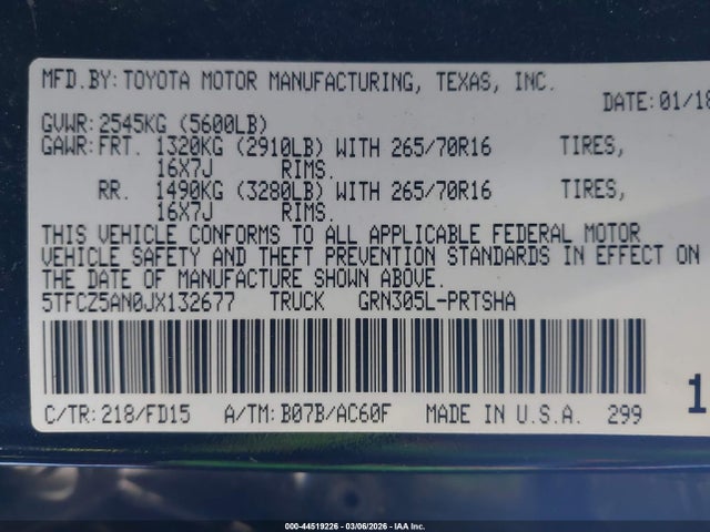 5TFCZ5AN0JX132677 Toyota Tacoma Trd Off Road