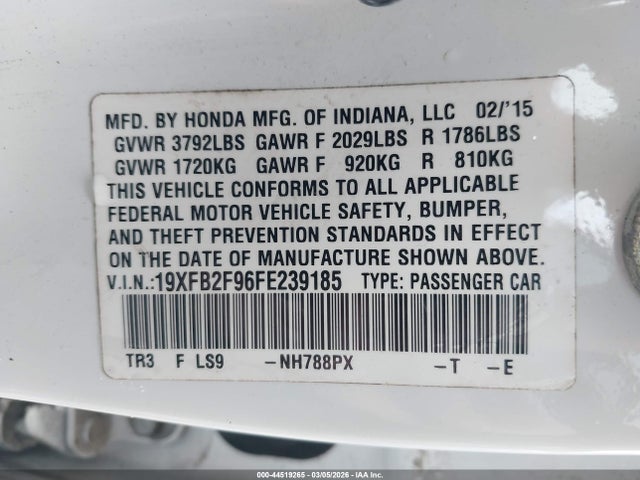 19XFB2F96FE239185 Honda Civic Ex-l