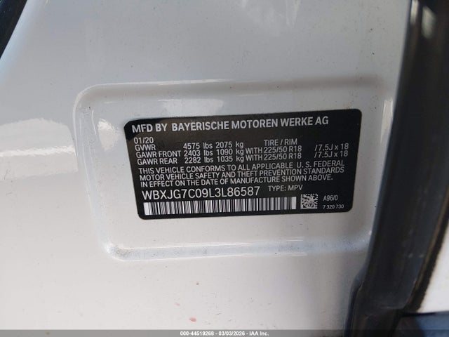 WBXJG7C09L3L86587 BMW X1 Sdrive28i
