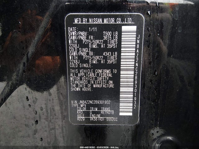 Продаж на аукціоні авто 2011 Infiniti Qx56, vin: JN8AZ2NC2B9301932, номер лоту: 44519292
