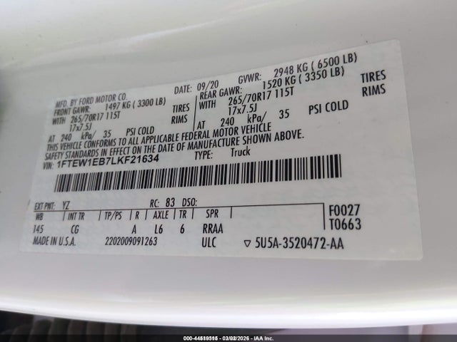 Ford F-150 Xl 2020 1FTEW1EB7LKF21634 Image 9